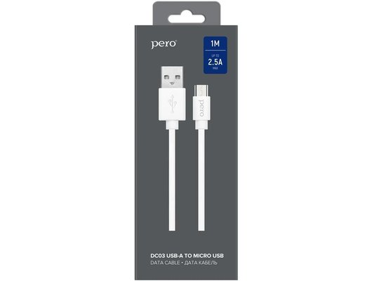 Кабель PERO DC-03 micro-USB, 2А, 1м, белый